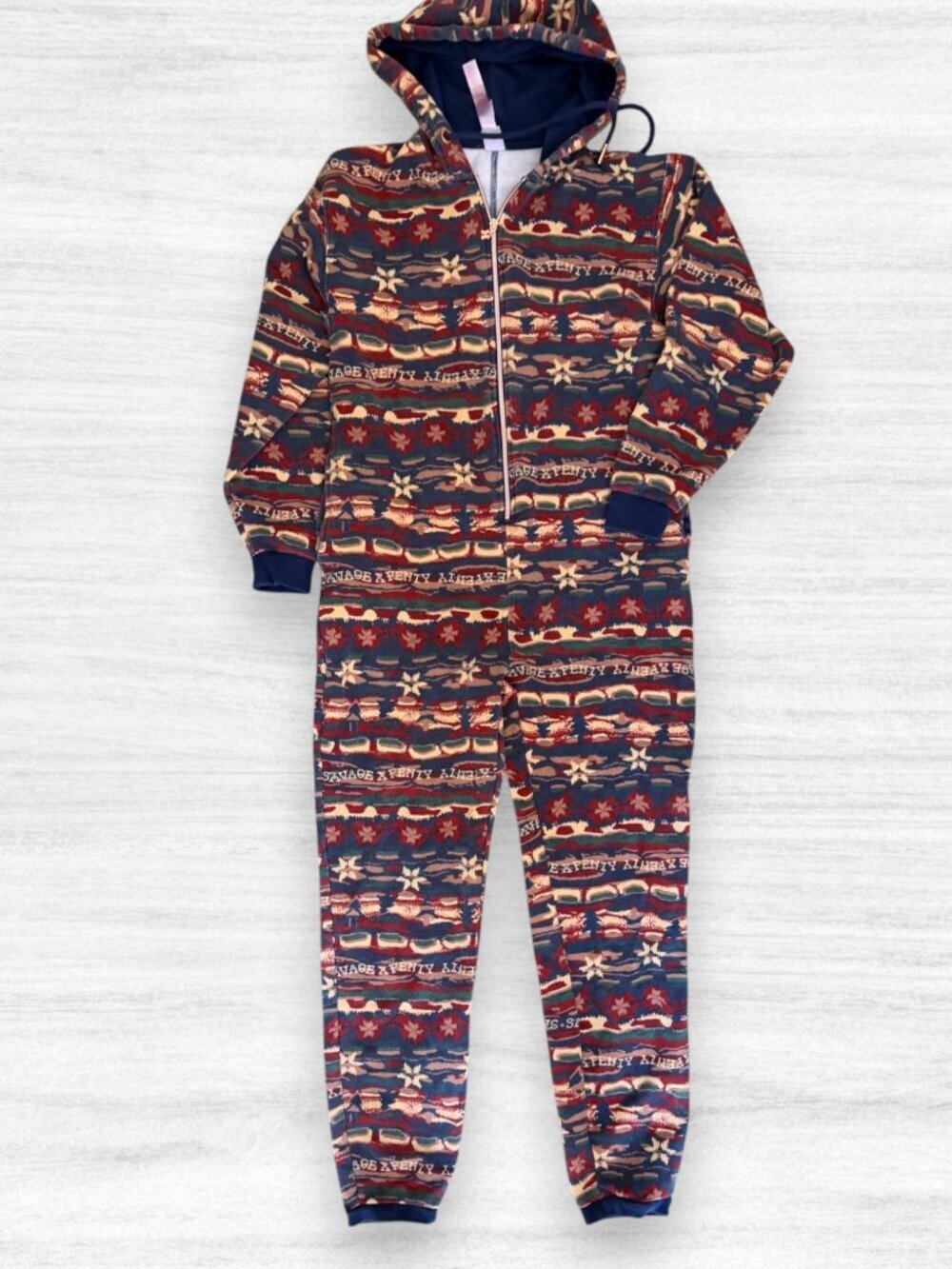Savage X Fenty Fair Isle Hooded Onesie Jumpsuit Size S Holiday Loungewear Jumper